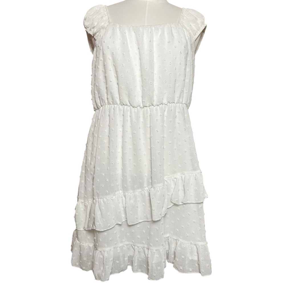 Altar'd State White Swiss Dot Tiered Ruffle Mini Dress Square Neck NWT M Summer